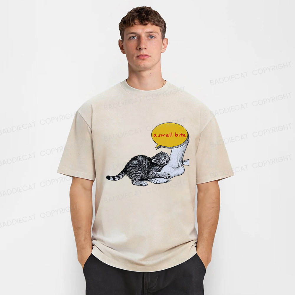 Baddiecat Funny Cat A Small Bite Washed T-shirt