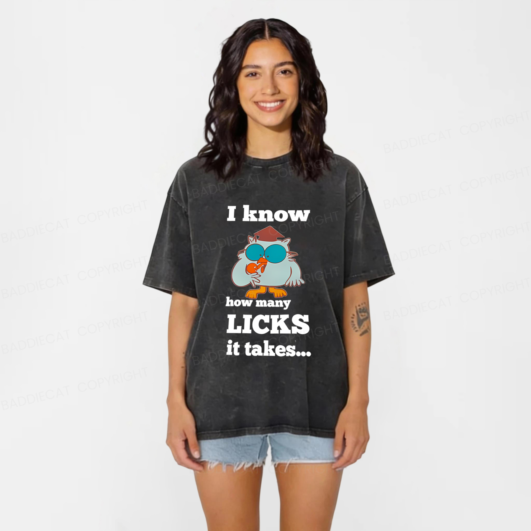 Baddiecat I Know How Many Licks It Takes Washed T-Shirt