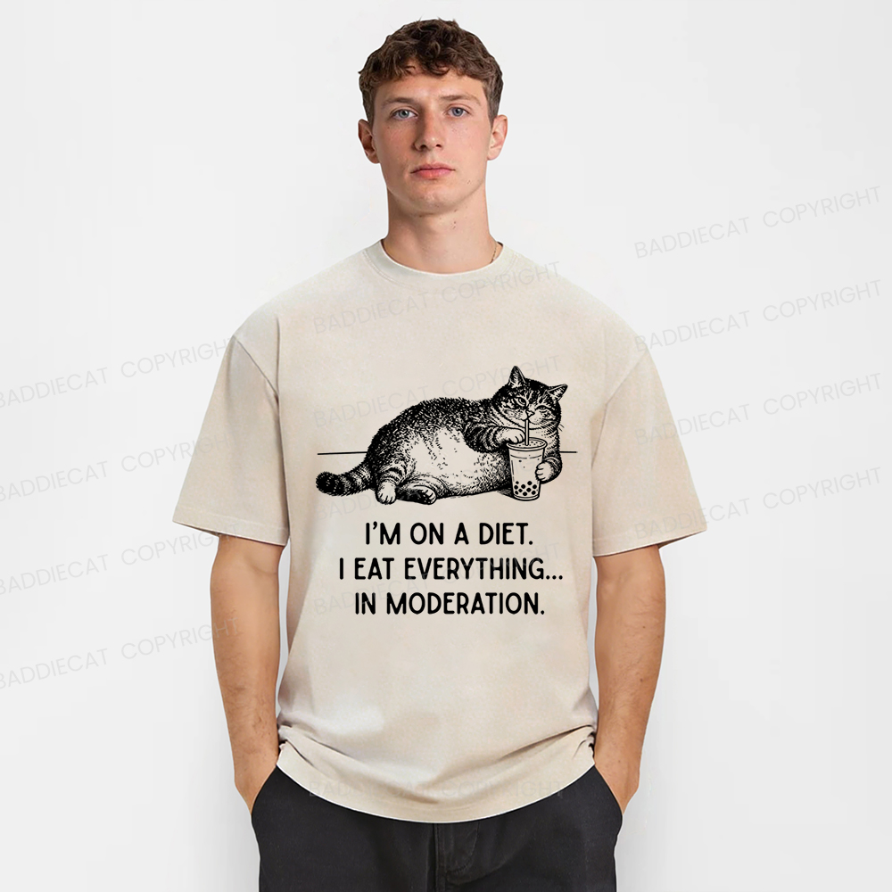 Baddiecat Cat Weight Loss Funny Washed T-shirt