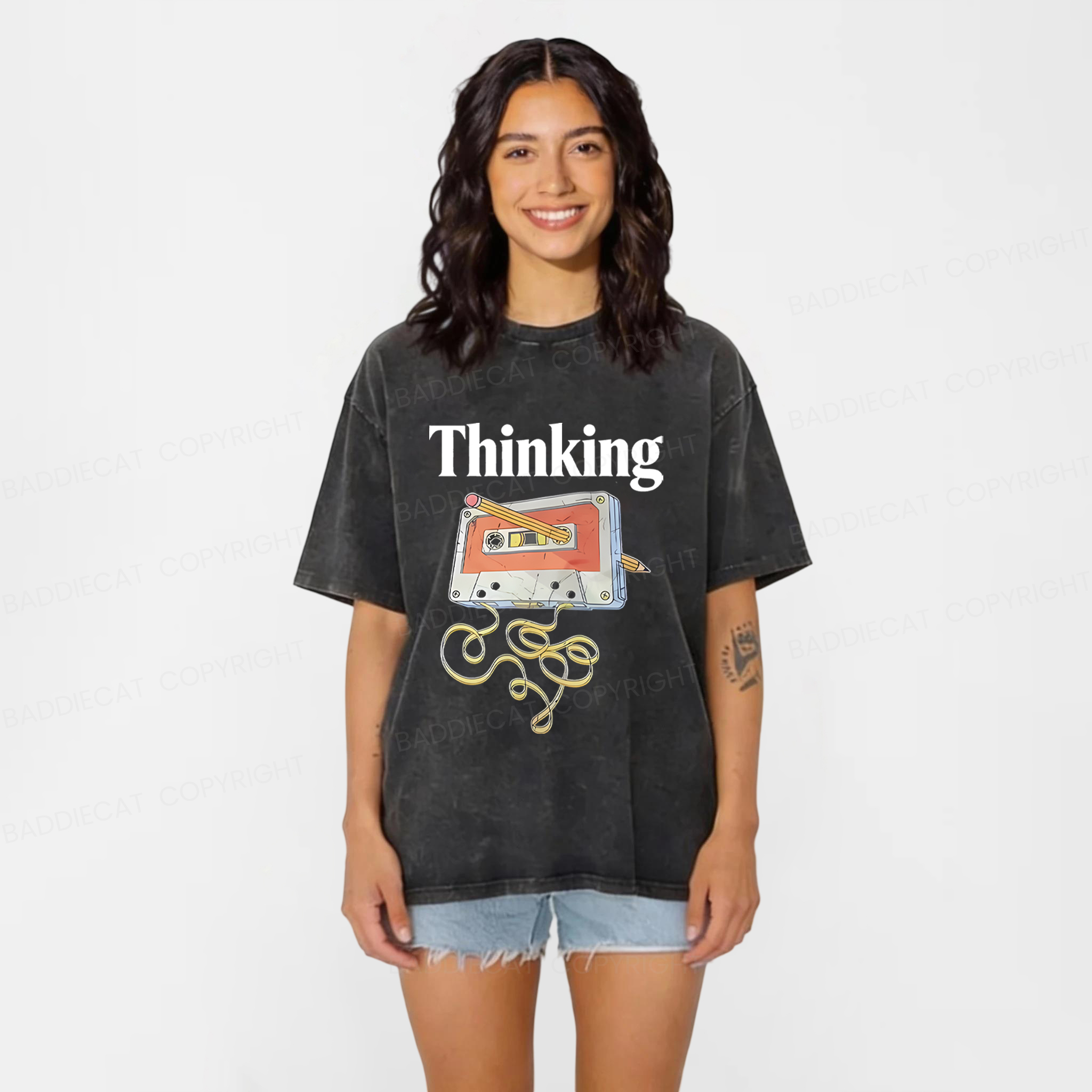 Baddiecat Tape Thinking Washed T-shirt