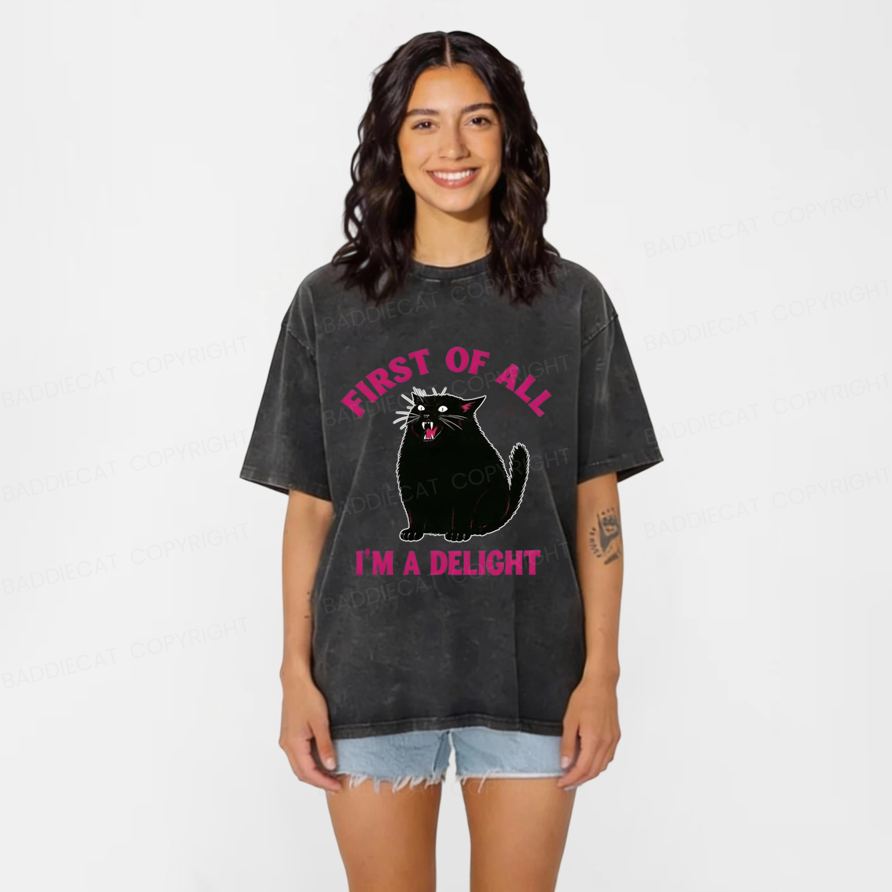 Baddiecat Funny Cat Washed T-shirt