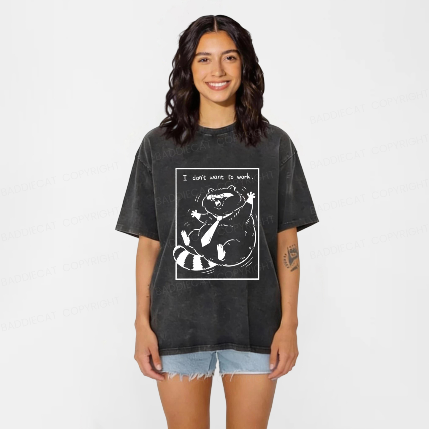 Baddiecat I Don't Want To Work Funny Washed T-shirt