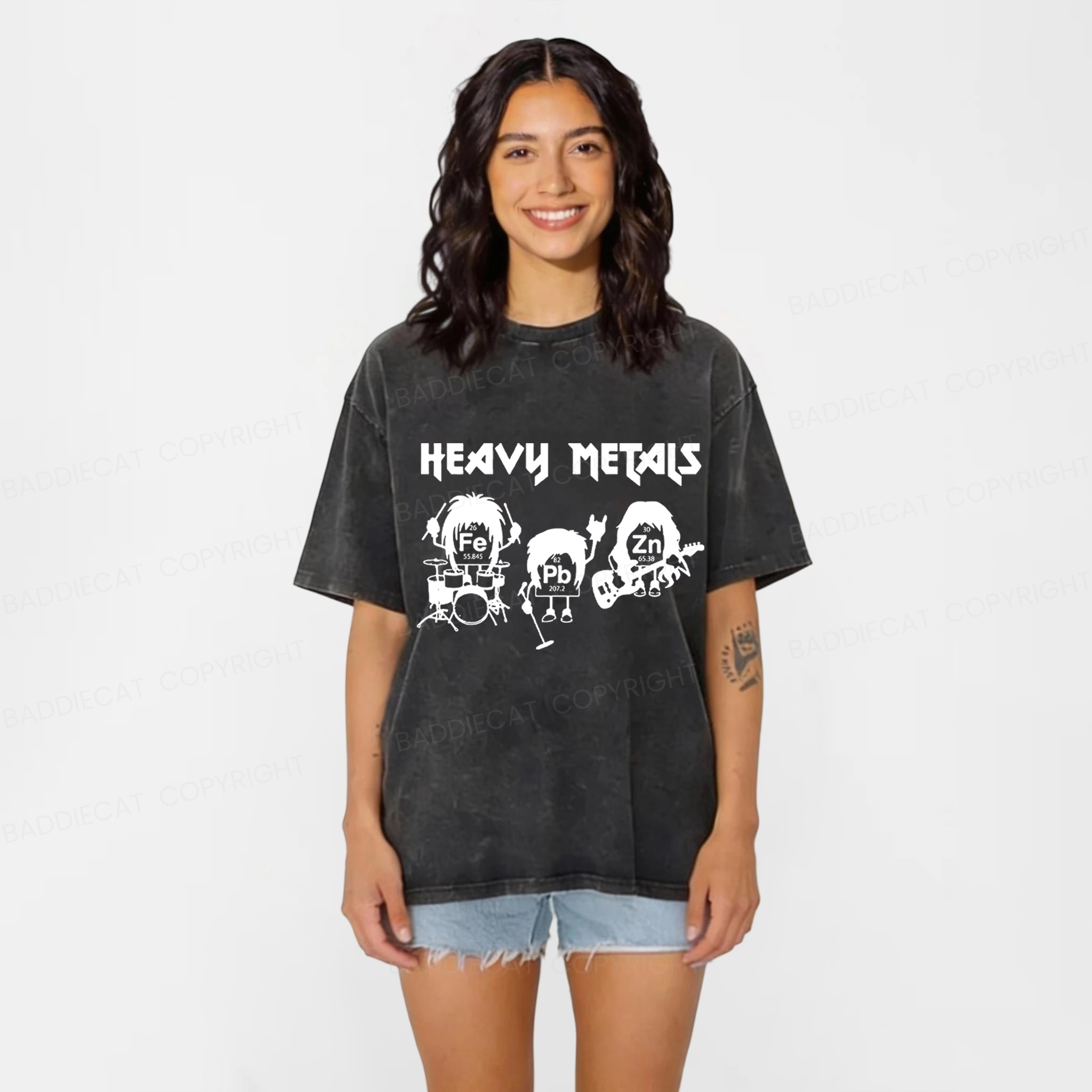 Baddiecat Heavy Metals Music Washed T-shirt