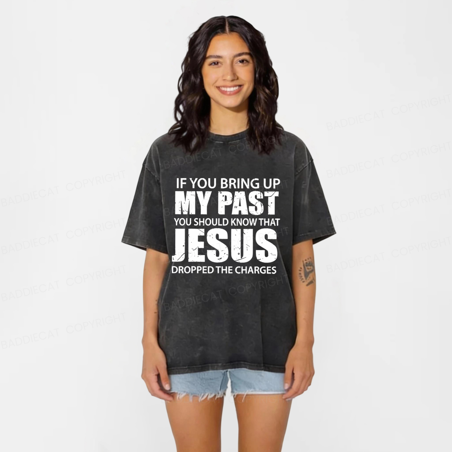 Baddiecat Jesus Christian Faith Washed T-shirt