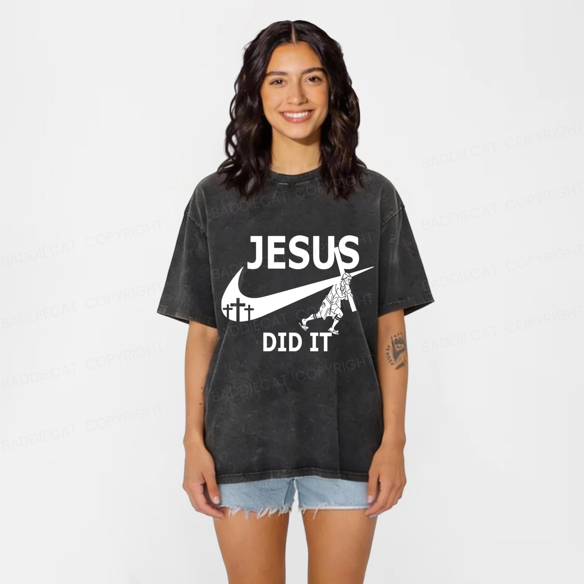 Baddiecat Funny Jesus Washed T-shirt