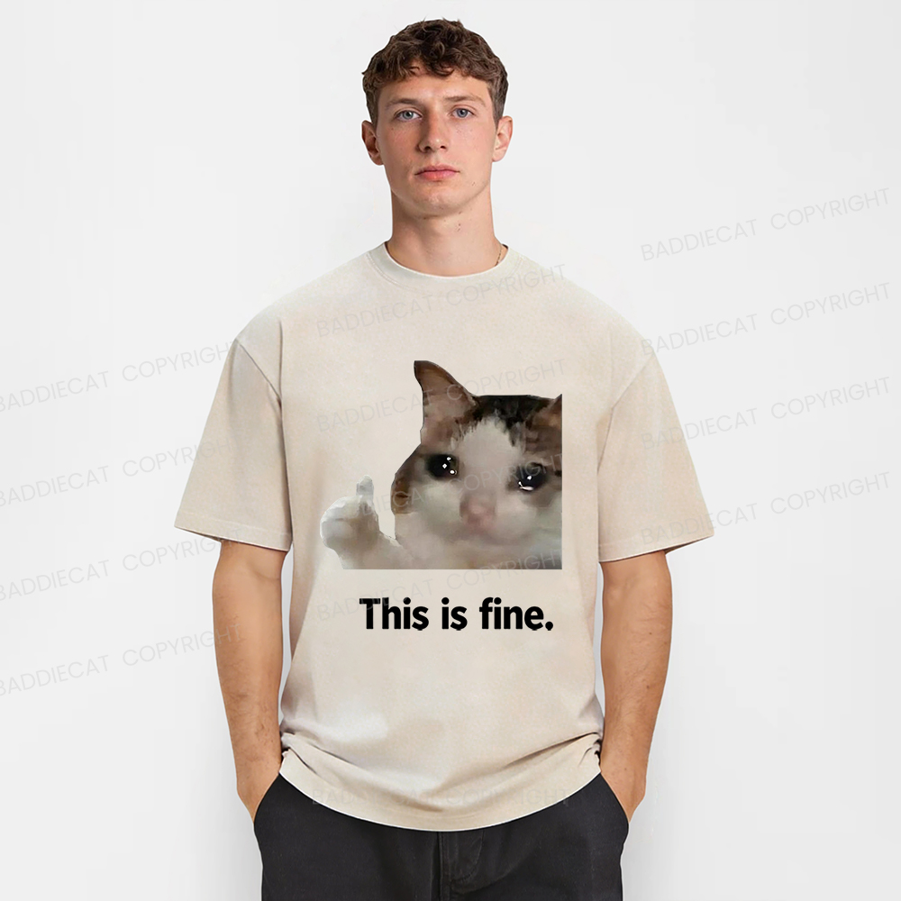 Baddiecat Cat Meme Funny Washed T-shirt
