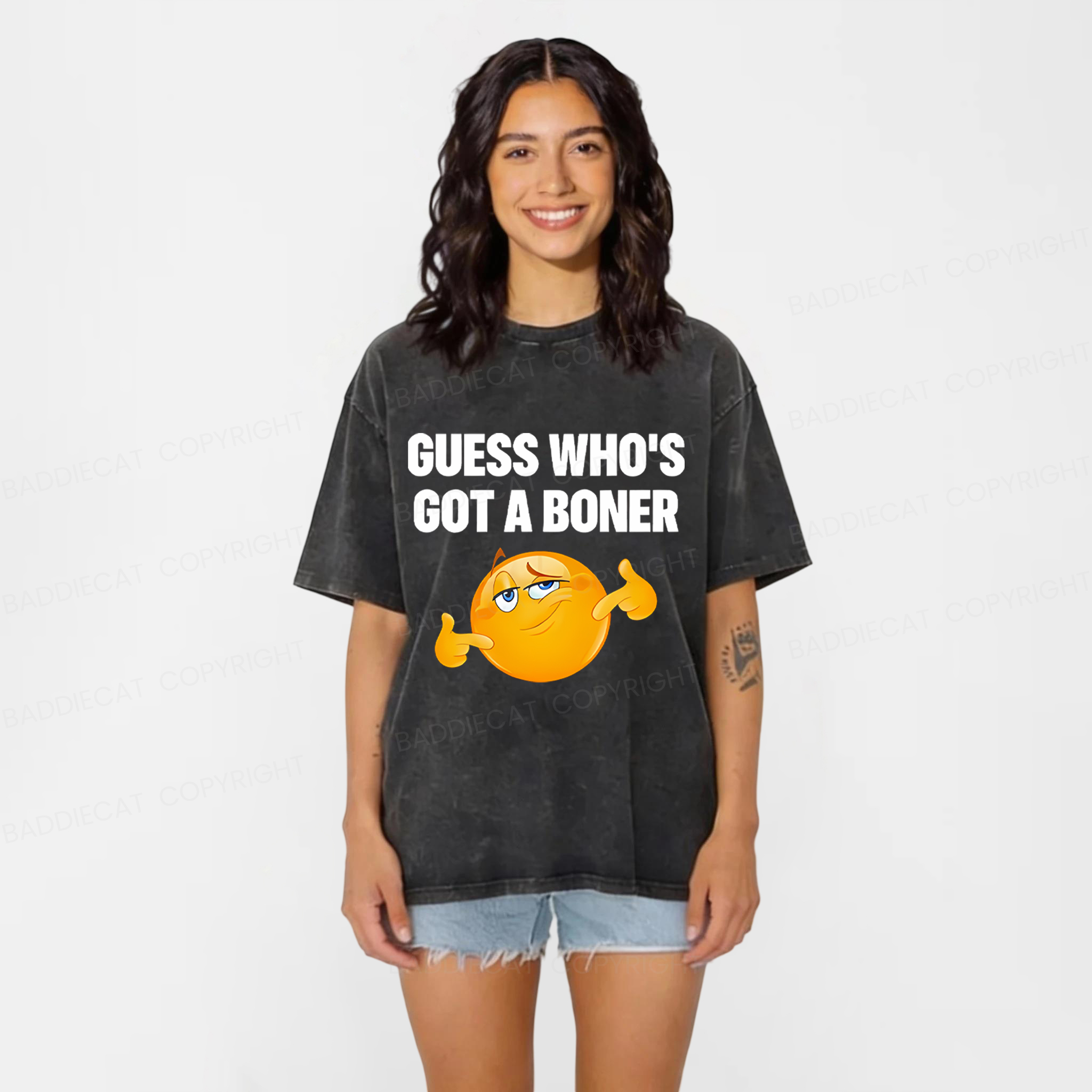 Baddiecat Guess Who's Got A Boner Washed T-shirt