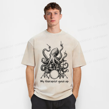 Baddiecat Octopus Playing Drums Washed T-shirt