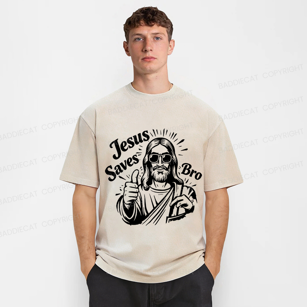 Baddiecat Jesus Saves Bro Washed T-shirt