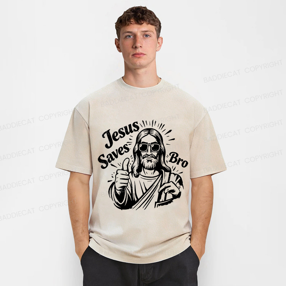 Baddiecat Jesus Saves Bro Washed T-shirt