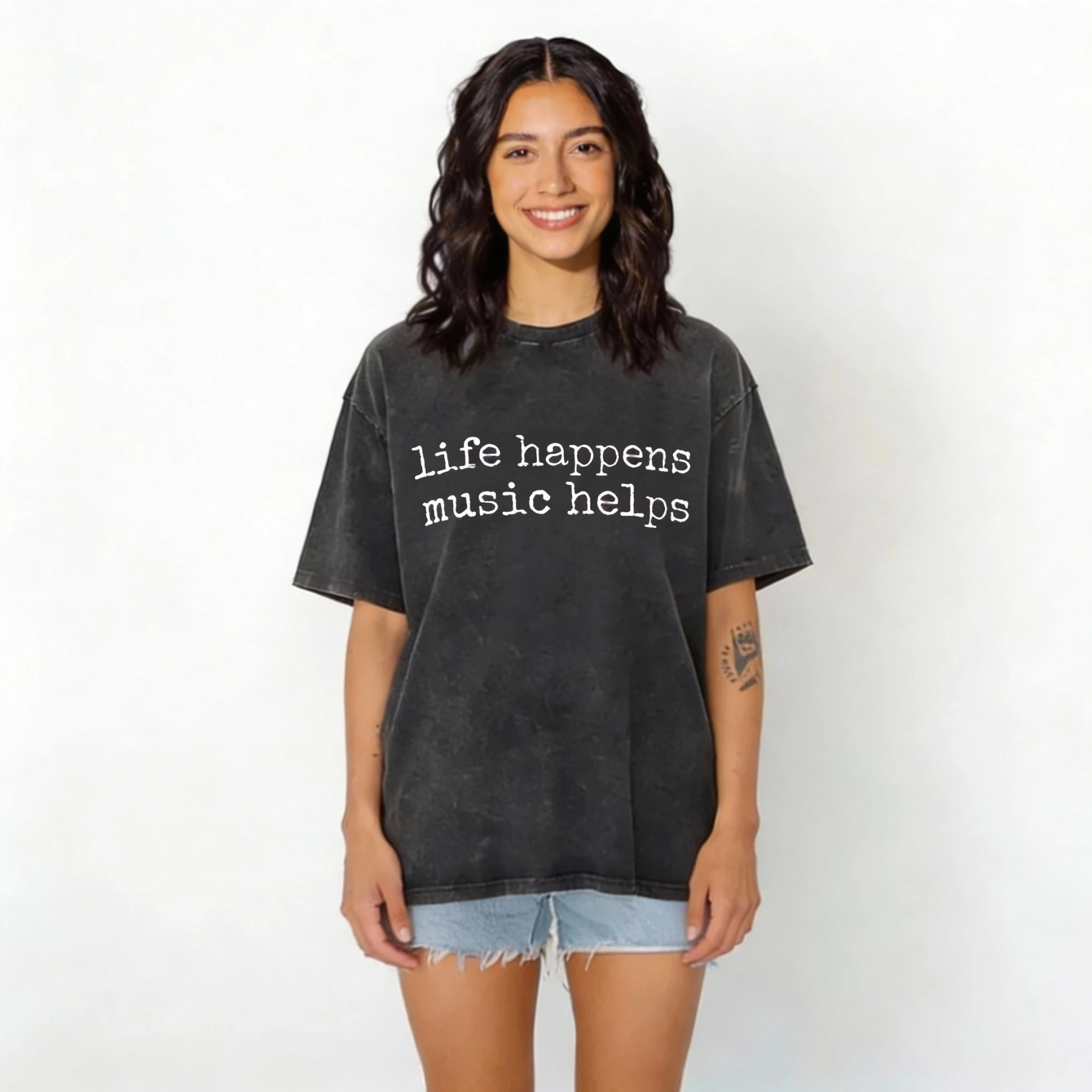 Baddiecat Life Happens Washed T-shirt