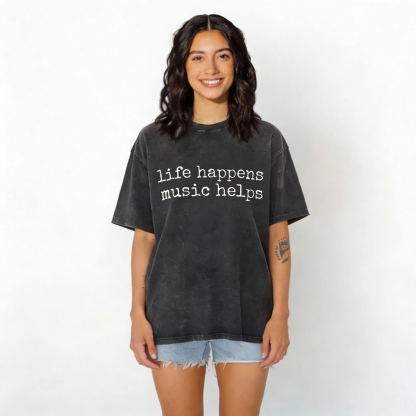 Baddiecat Life Happens Washed T-shirt