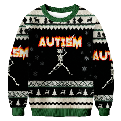 Baddiecat Autism Cat Skeleton Christmas Ugly Sweatshirt