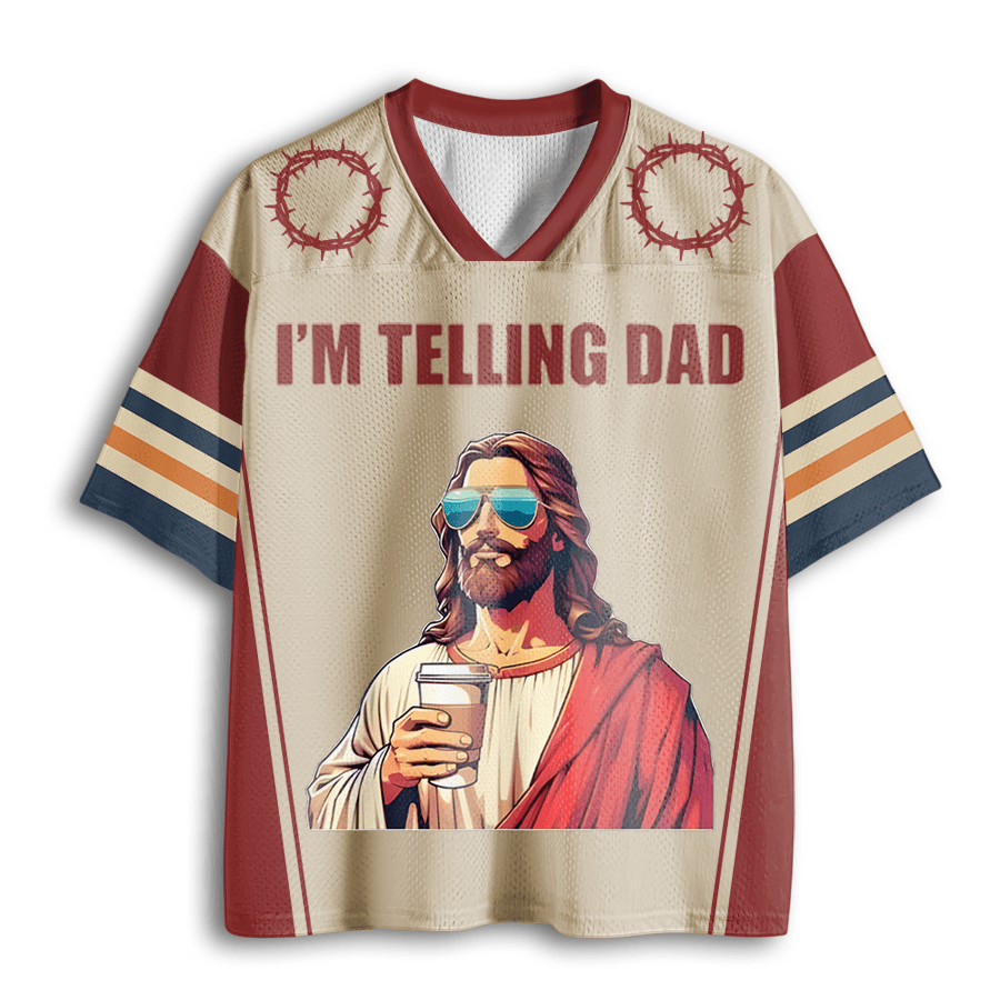 Baddiecat I'm Telling Dad Shirt Funny Religious Christian Jesus Meme Mesh Jersey
