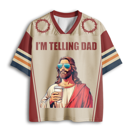 Baddiecat I'm Telling Dad Shirt Funny Religious Christian Jesus Meme Mesh Jersey