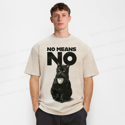 Baddiecat No Means No Black Cat Washed T-shirt