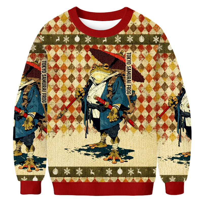 Baddiecat Tokyo Samurai Frog Christmas Ugly Sweatshirt