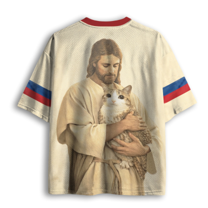 Baddiecat Funny Jesus Holding Meowl Mesh Jersey