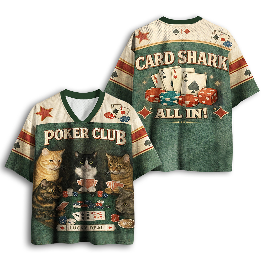 Baddiecat Vintage Cats Playing Poker Mesh Jersey