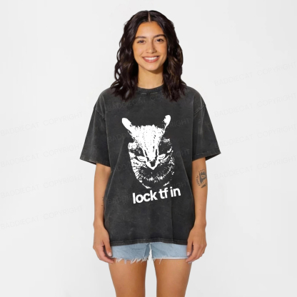 Baddiecat Cat Lock Tf In Washed T-Shirt