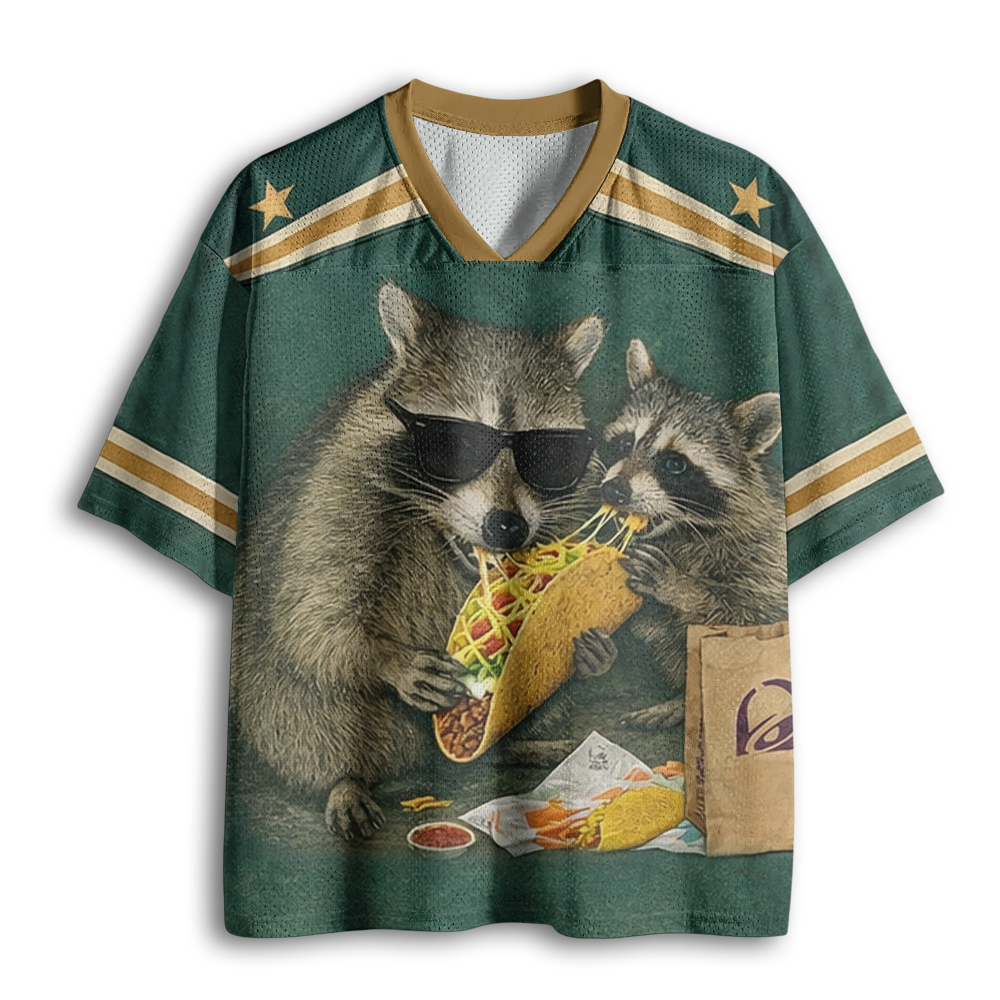 Baddiecat Raccoon Eating Tacos Mesh Jersey