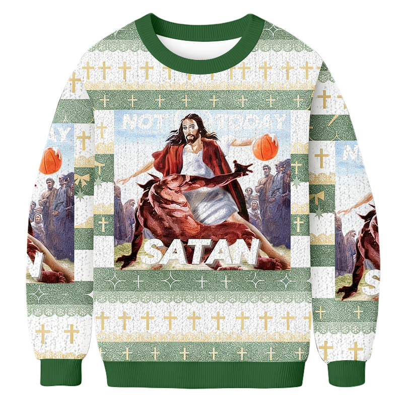 Baddiecat Not Today Satan Christmas Ugly Sweatshirt