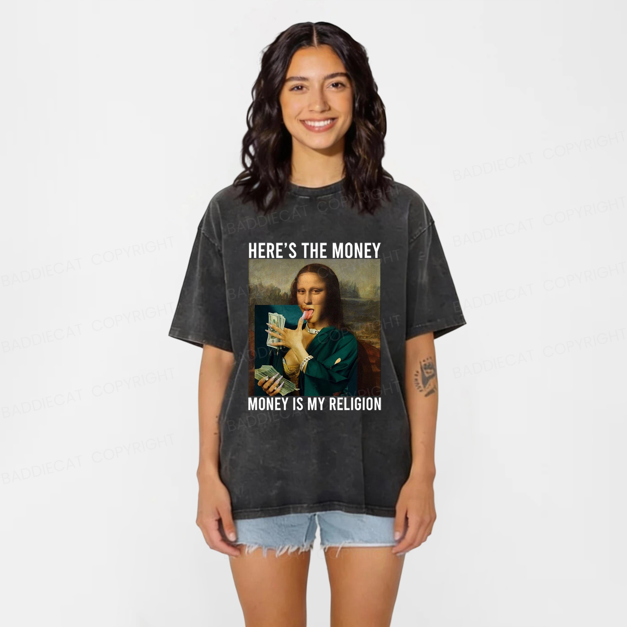 Baddiecat Cat Bread Funny Meme Washed T-shirt