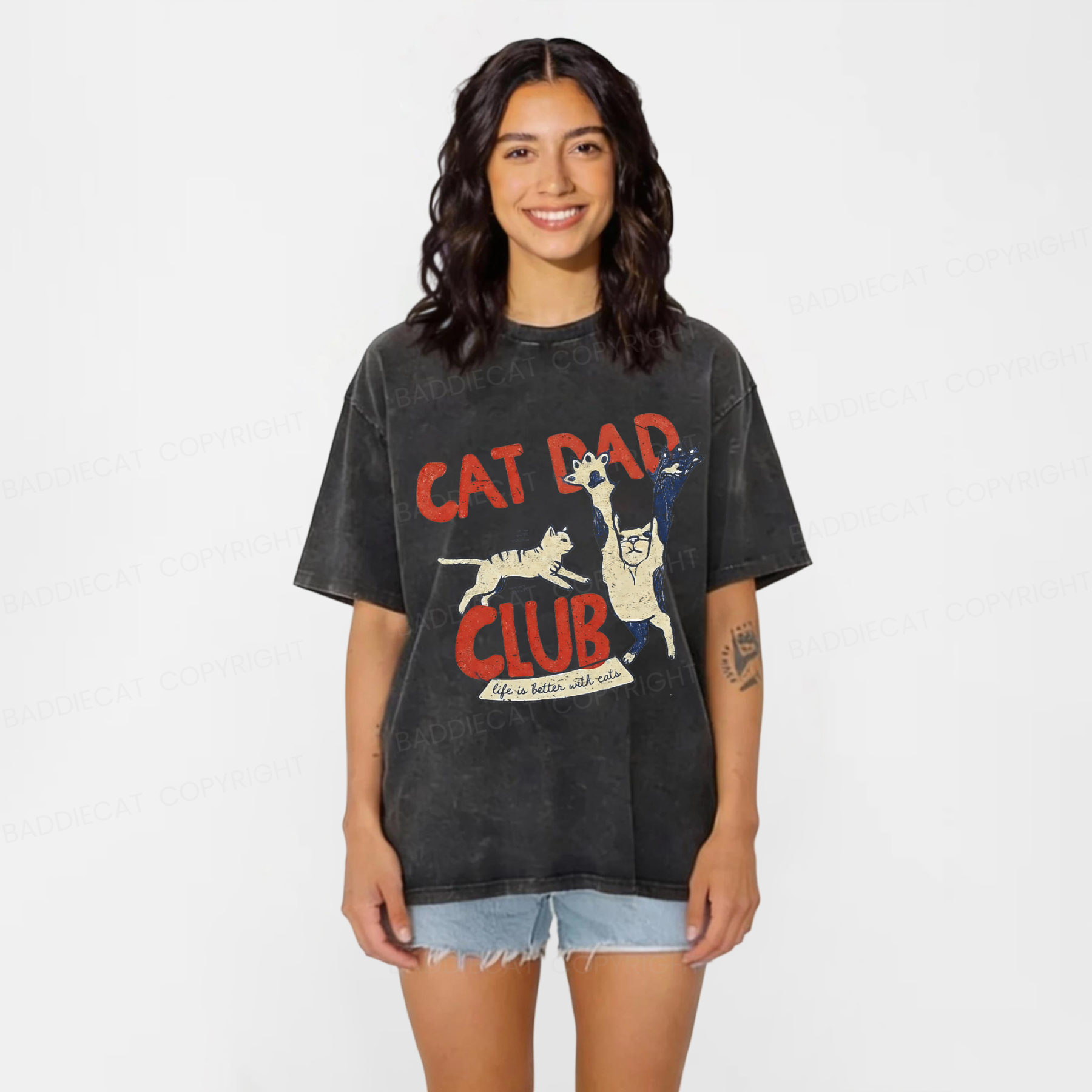 Baddiecat Cat Dad Club Washed T-shirt