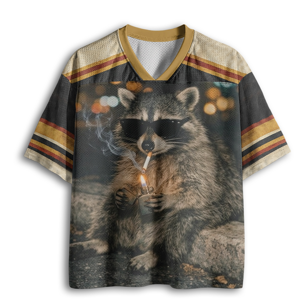 Baddiecat Funny Raccoon Smoking Mesh Jersey