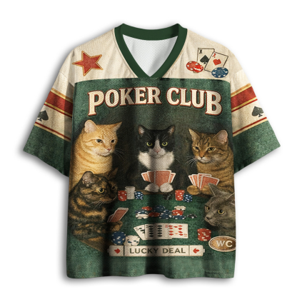 Baddiecat Vintage Cats Playing Poker Mesh Jersey