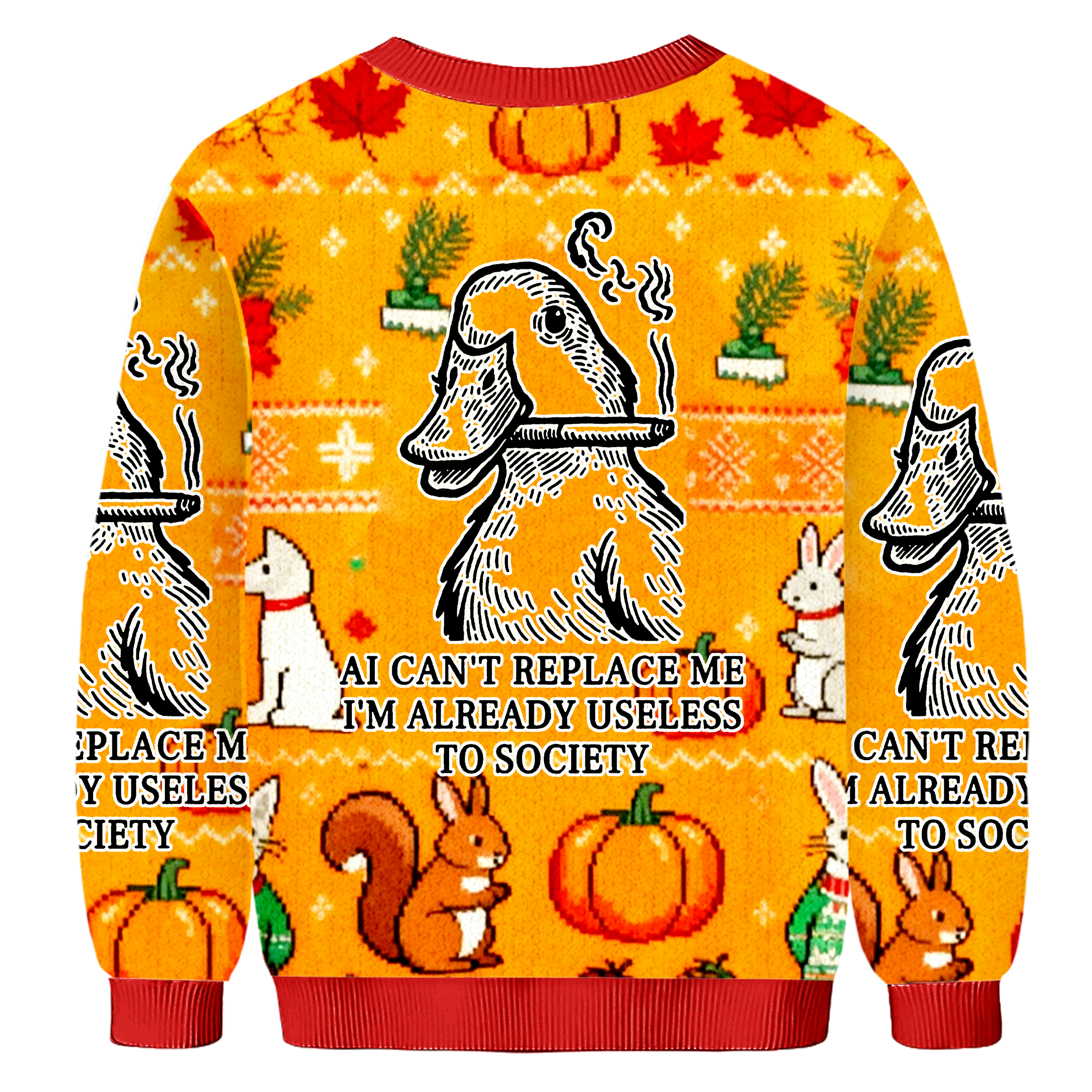 BaddiecatAI Can't Repace Me I'm Already Useless To Society Christmas Ugly Sweatshirt