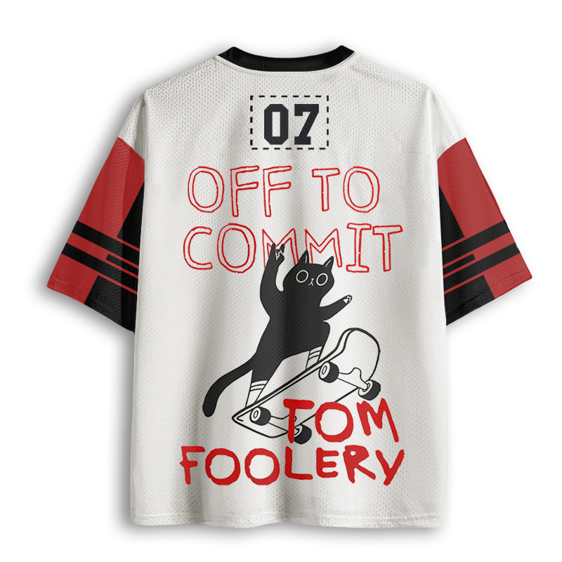 Baddiecat Off To Commit Tomfoolery Digital Art Print Funny Black Cat On Skateboard Mesh Jersey