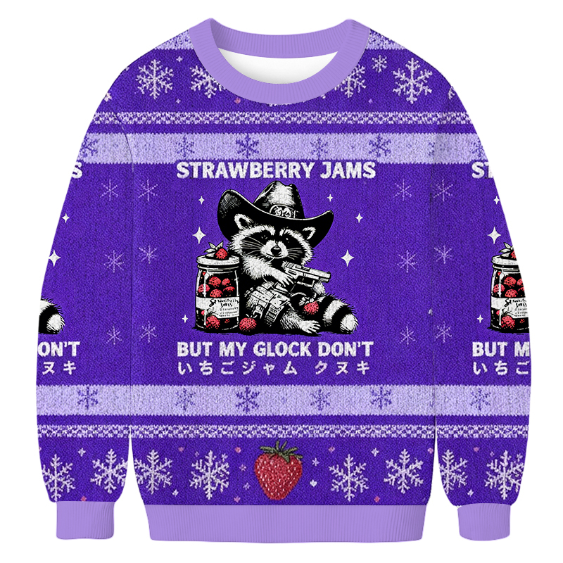 Baddiecat Strawberry Jams But My Glock Don't Christmas Ugly Sweatshirt