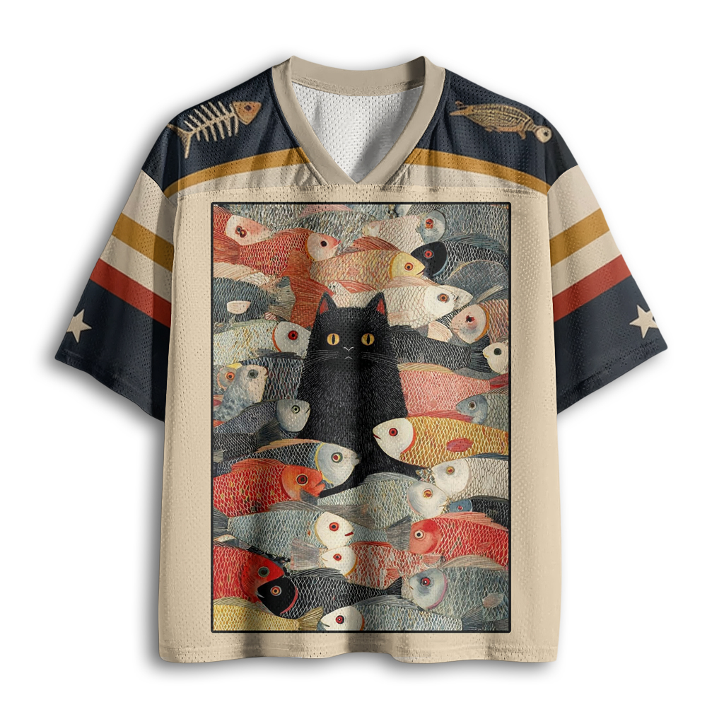 Baddiecat Black Cat With Fishes Mesh Jersey