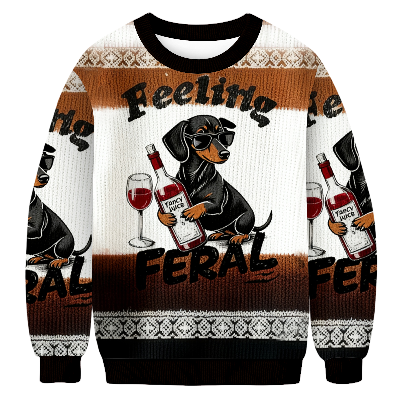 Baddiecat The Dachshund Feeling Feral Christmas Ugly Sweatshirt