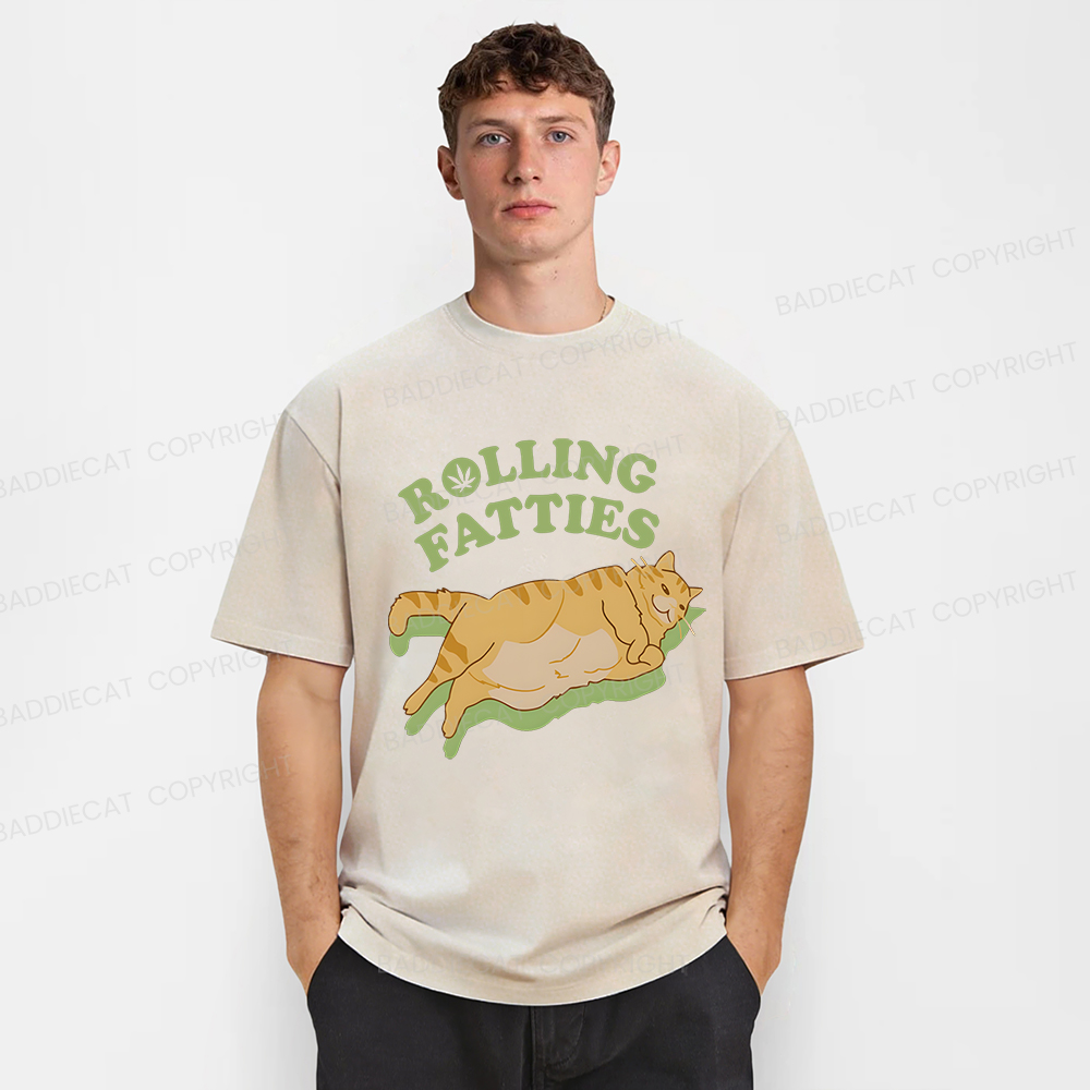 Baddiecat Rolling Fatties Cat Funny Meme Washed T-shirt