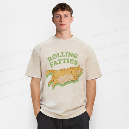 Baddiecat Rolling Fatties Cat Funny Meme Washed T-shirt