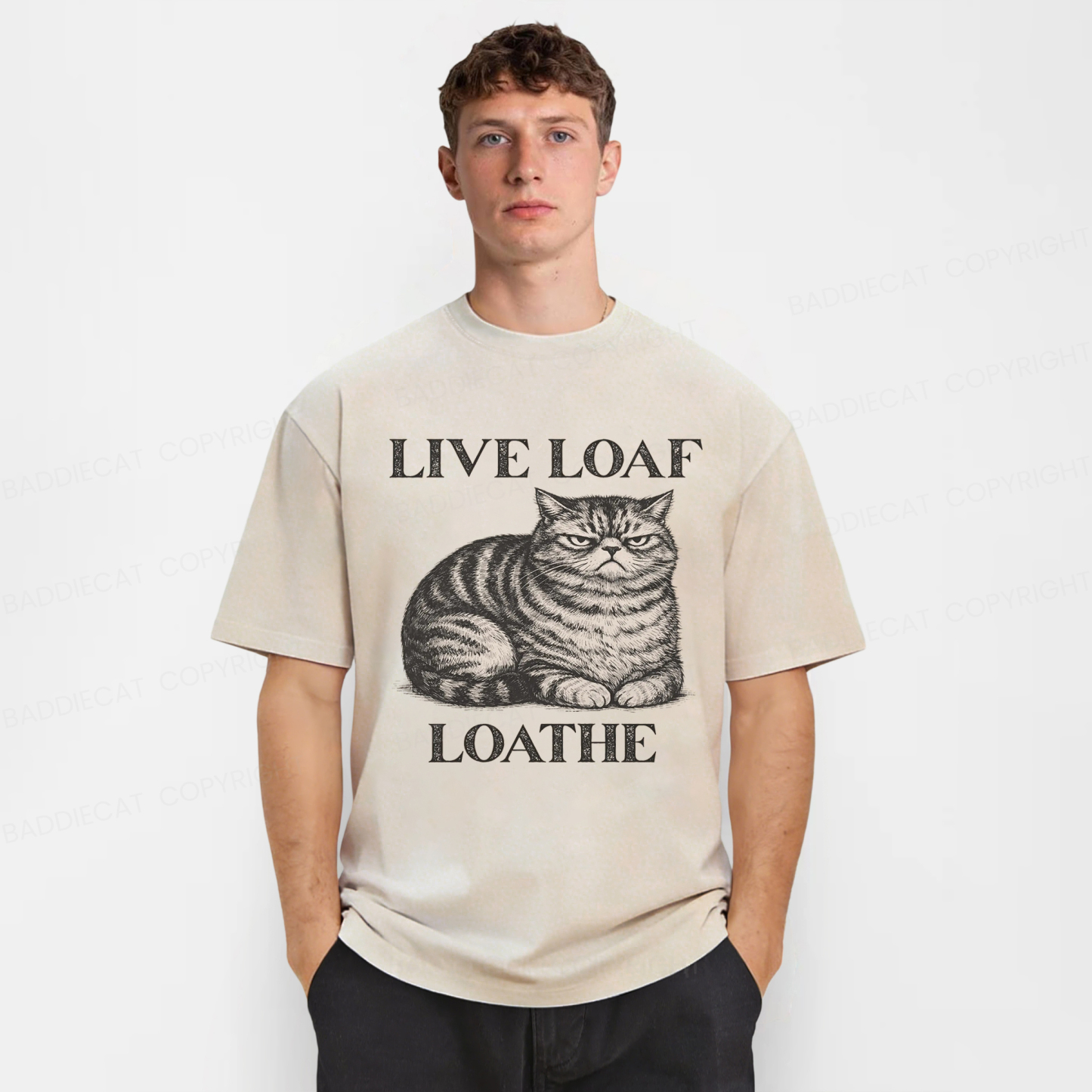 Baddiecat Live Loaf Loathe Cat Washed T-shirt