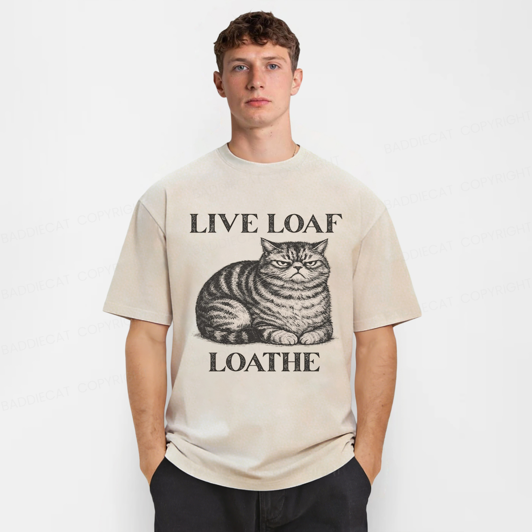 Baddiecat Live Loaf Loathe Cat Washed T-shirt