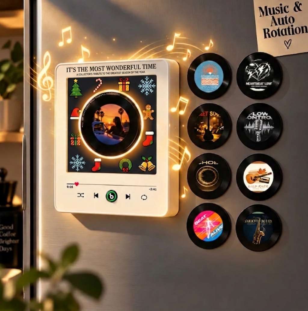 Aimant De Réfrigérateur En Vinyle Avec Photo Et Musique De Noël Personnalisé, Avec Enregistrement Rotatif, Enregistrements Personnalisés V6.0