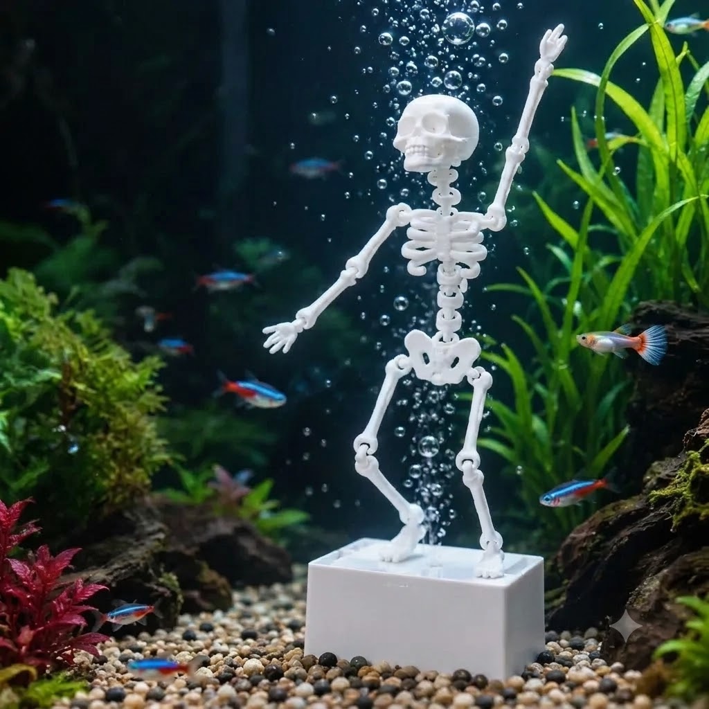 Squelette Dansant Entraîné Par Bulles D'air, Décoration D'aquarium, Ornement à Action Oscillante Pour Aquarium, Aquascaping
