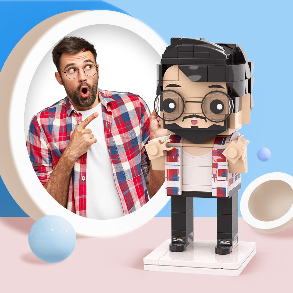 Cadeaux de Noël Figurines en briques personnalisées Cadeaux personnalisés pour 1 personne (non assemblés) - Chemise à carreaux pour homme