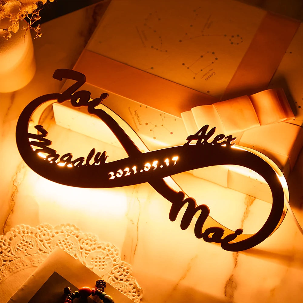 Cadeaux de mariage Lampe Personnalisé Gravé Veilleuse en Bois Infini Amour Pour Elle