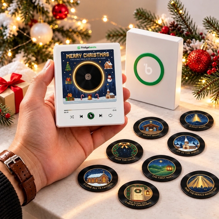 Cadeaux De Noël Tourne-disque Magnétique Pour Réfrigérateur Coffret Cadeau De Noël Avec 9 Disques Vinyle NFC Pour Décoration De Vacances Et MusiqueFridgebeats V6.0