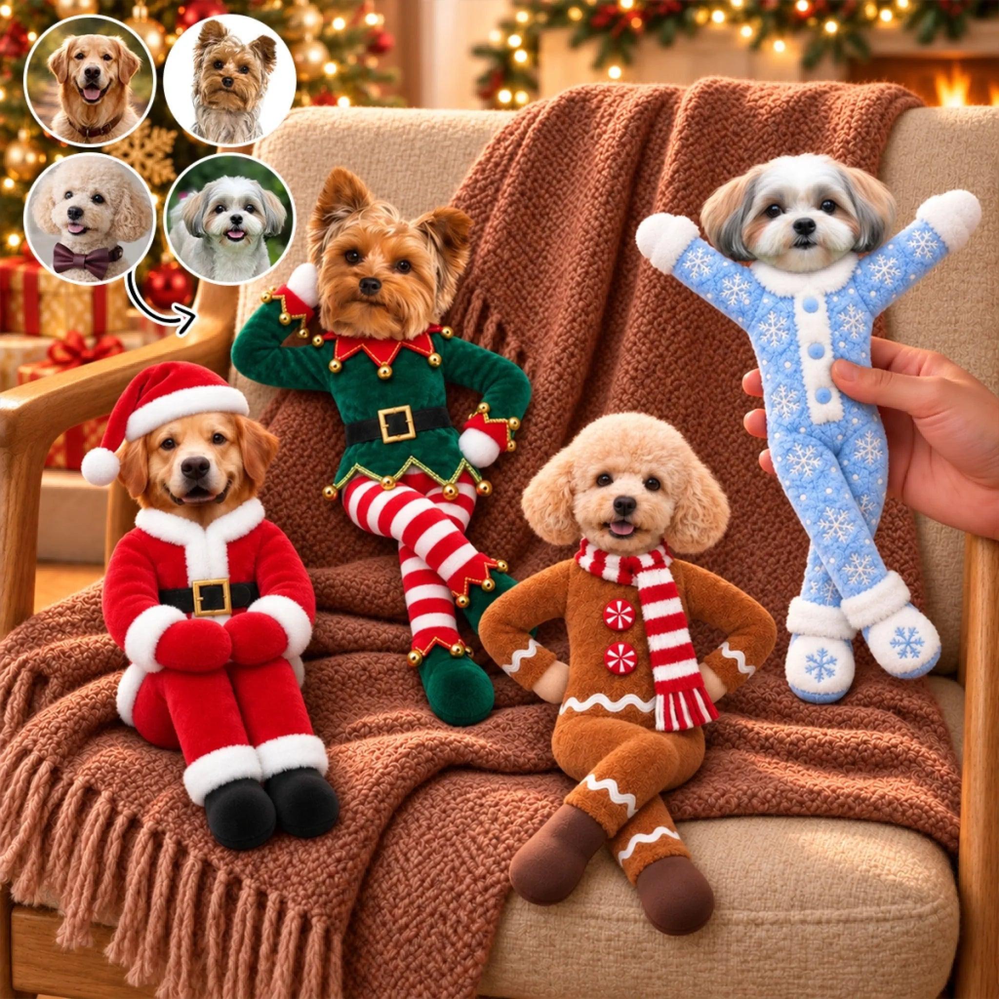 Cadeaux Personnalisés De Poupée En Peluche De Noël Avec Photo D'animal De Compagnie Drôle Pour Les Amoureux Des Animaux De Compagnie • My Merry Pup - Poupée En Peluche Posable Personnalisée
