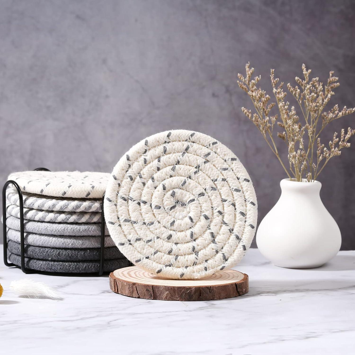 Texte Personnalisé 8 Pièces Sous-verres Avec Support, Sous-verres Absorbants 4 Couleurs, Dessous De Verre Tissé En Coton Minimaliste Pour La Décoration Du Salon