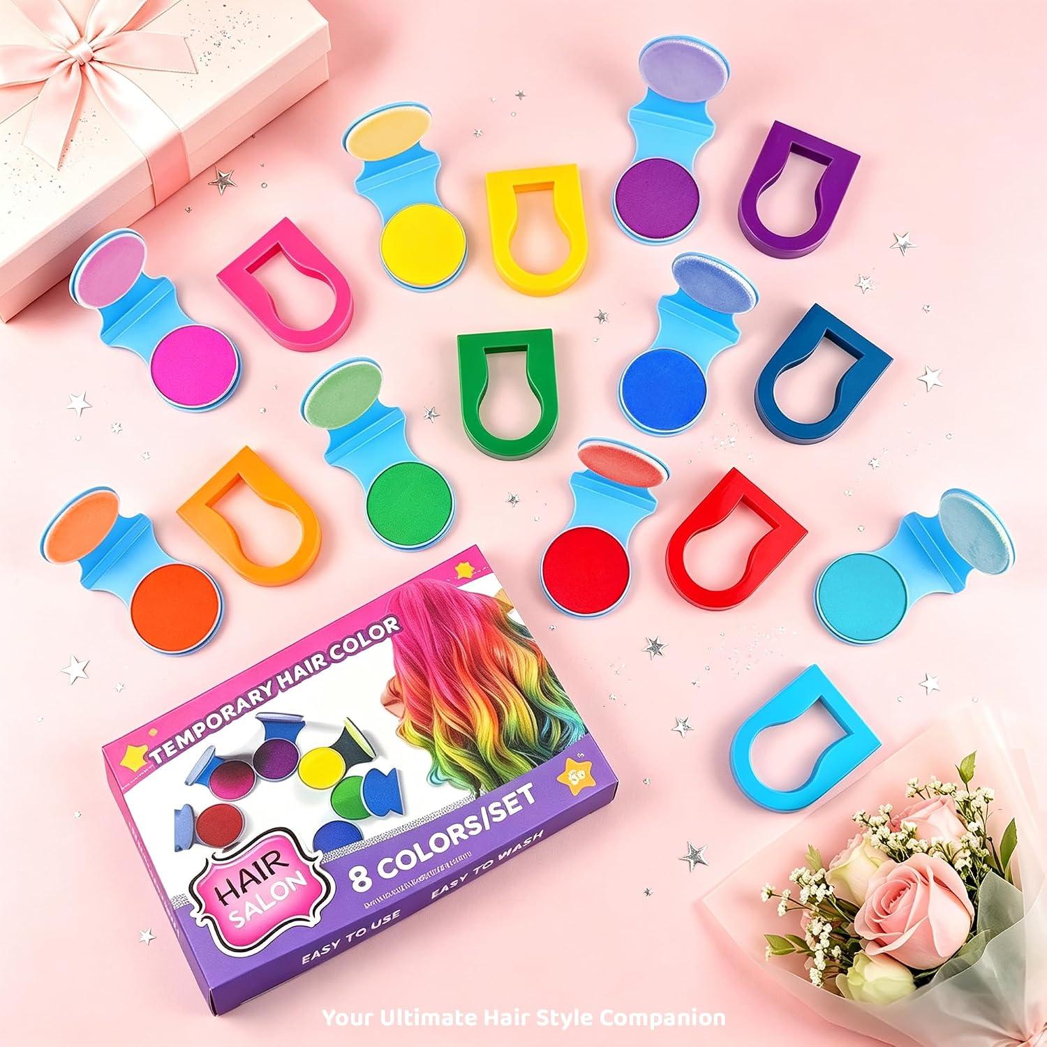 Craie Pour Cheveux Pour Filles Lavable, 8 Couleurs De Teinture Temporaire Pour Enfants | Lavable, Non Toxique, Fête Et Halloween, Se Lave Avec Du Shampoing.