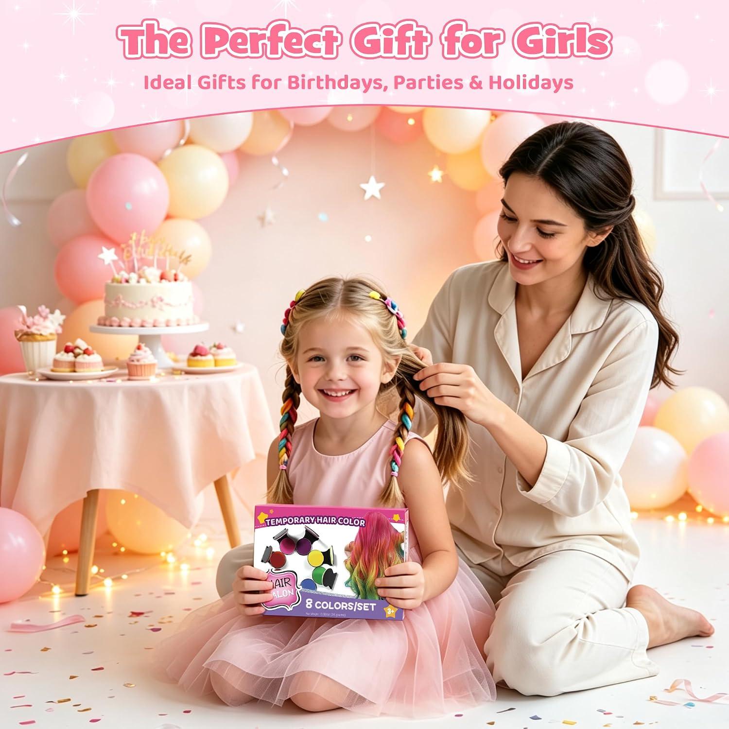Craie Pour Cheveux Pour Filles Lavable, 8 Couleurs De Teinture Temporaire Pour Enfants | Lavable, Non Toxique, Fête Et Halloween, Se Lave Avec Du Shampoing.