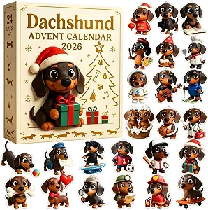 Calendrier De L'Avent Teckel 2026, 24 Jours De Surprises à Collectionner Avec Des Figurines Acryliques De Chiots Festifs - Décoration De Noël Pour Les Amoureux Et La Famille, Cadeau De L'Avent