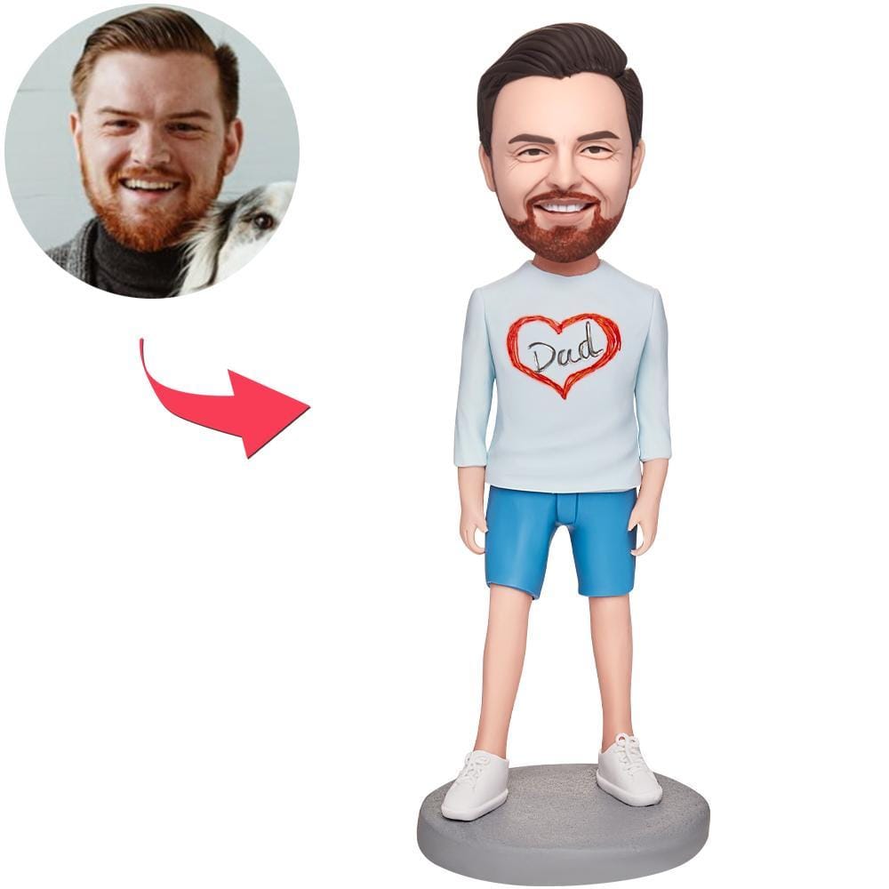 Bobblehead de fête des pères Bobblehead personnalisé avec texte gravé Cadeaux de fête des pères - Papa avec coeur peint sur les vêtements